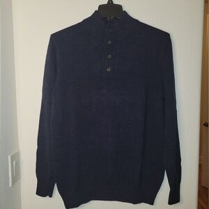 G.H. Bass & Co Men's 100% Cotton Mock Neck Sweater, L, Heather Navy, EUC